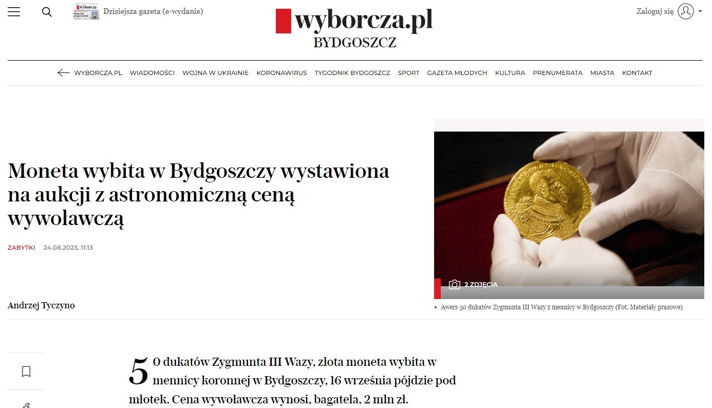 Moneta wybita w Bydgoszczy wystawiona na aukcji z astronomiczną ceną wywoławczą
